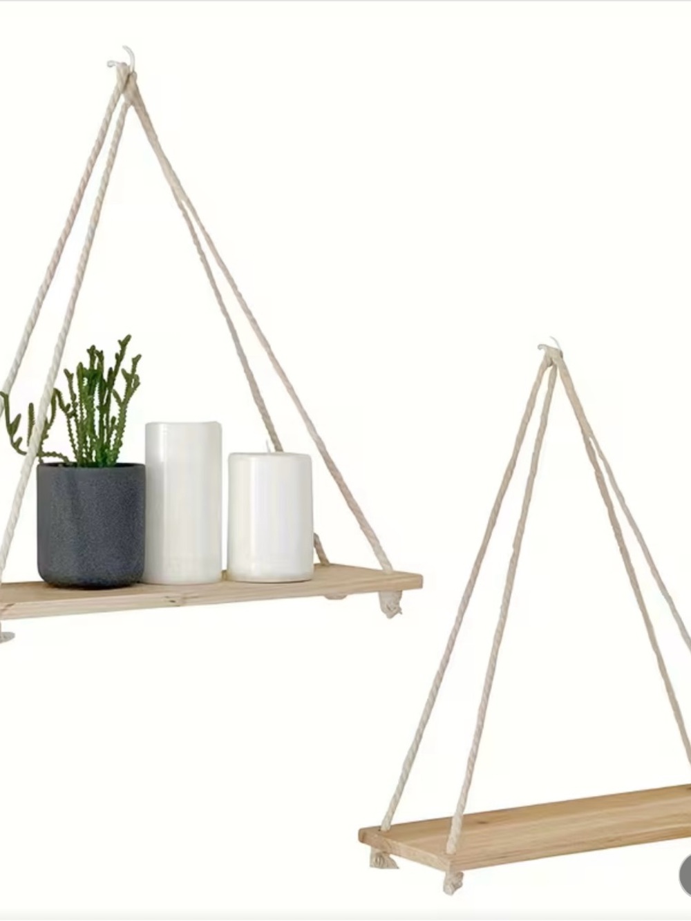 Natural Wood Hanging Plaque with Cream Rope - Unbranded